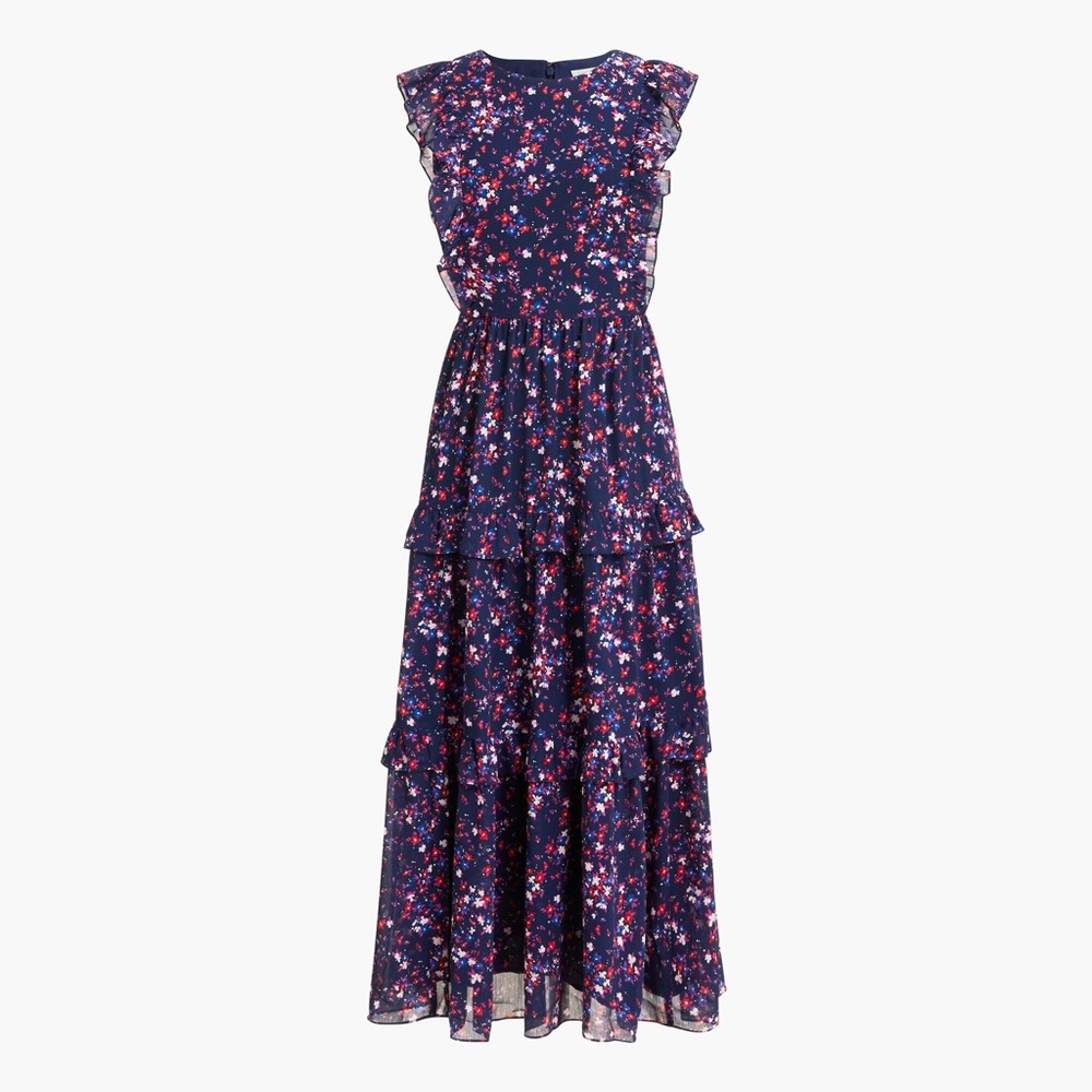 Floral midi length dress with ruffle accents